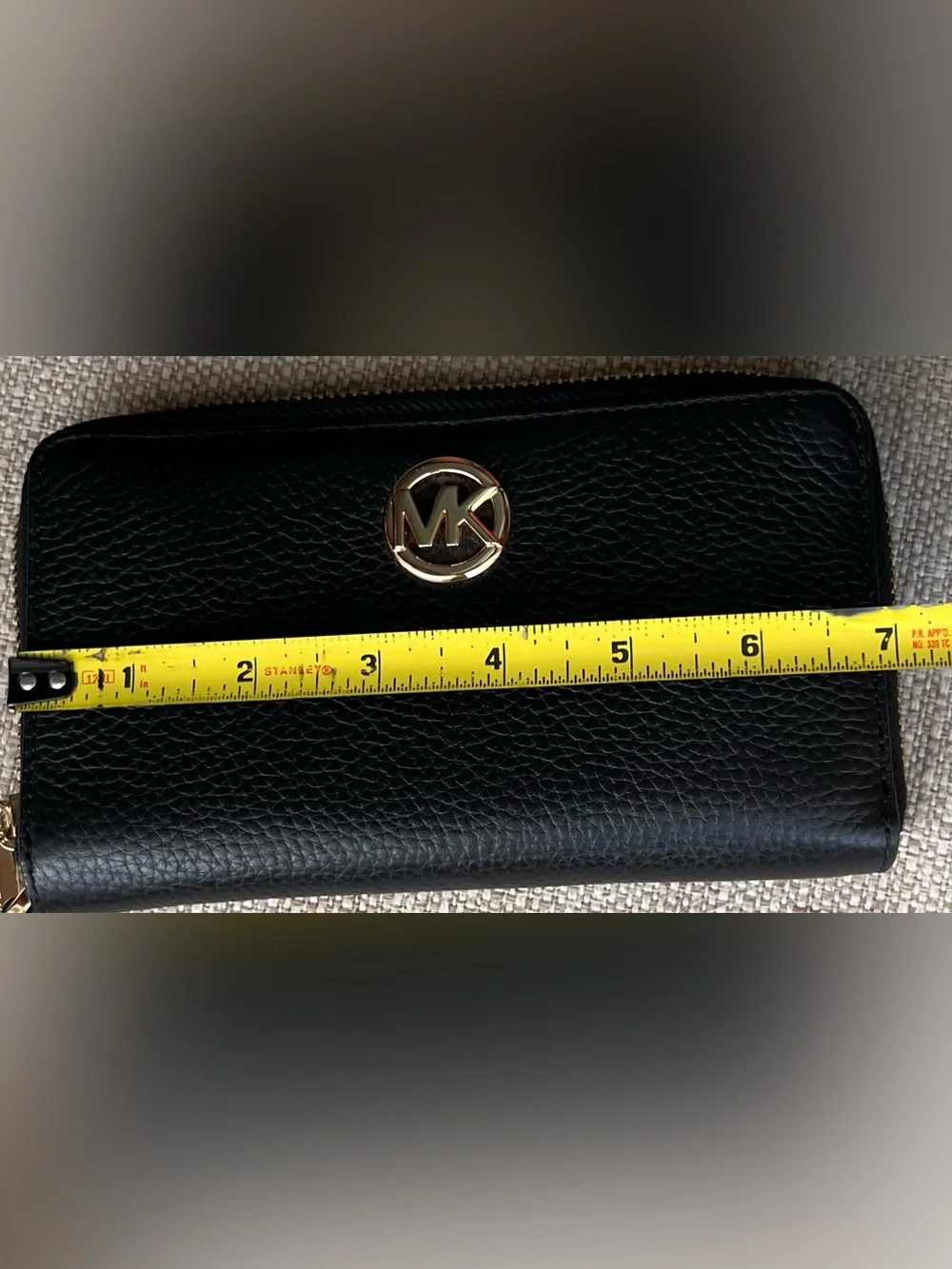 Michael Kors Black Pebbled Leather Wristlet Wallet with Gold MK Logo